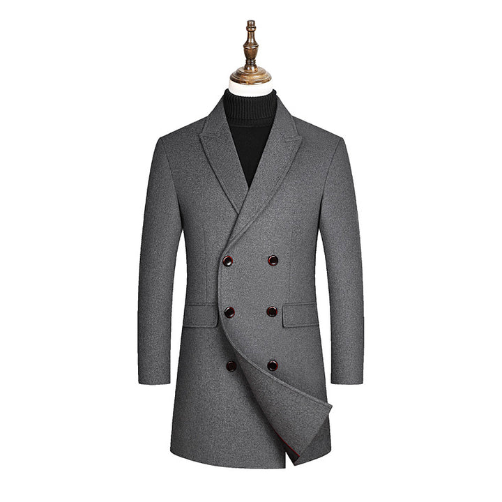 Men's Double-breasted tailored Wool blend coat with pinstripes and lapel collar Mune Fashion