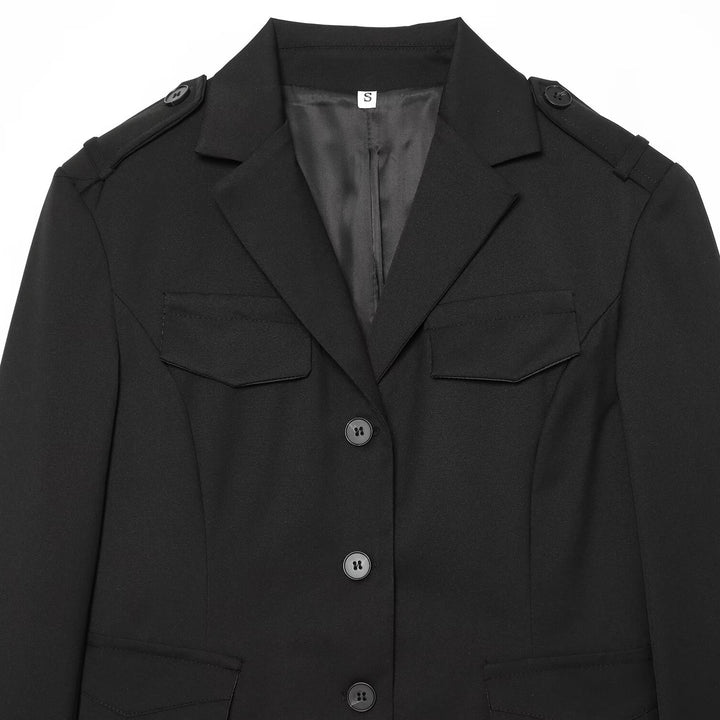 Women's Cropped Military-inspired Short Blazer with Shoulder Pads and Flap Pockets Mune Fashion
