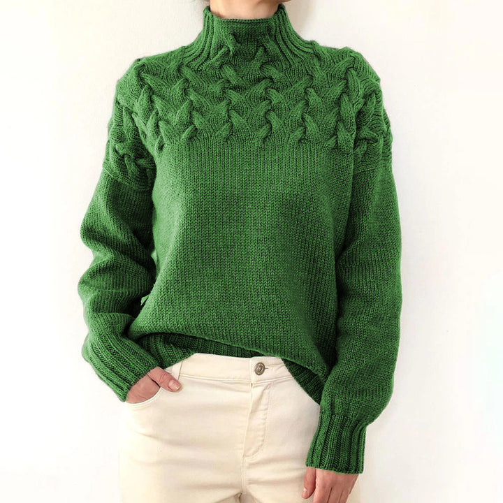 Ladies knit sweater with cable structure and high turtleneck Mune Fashion
