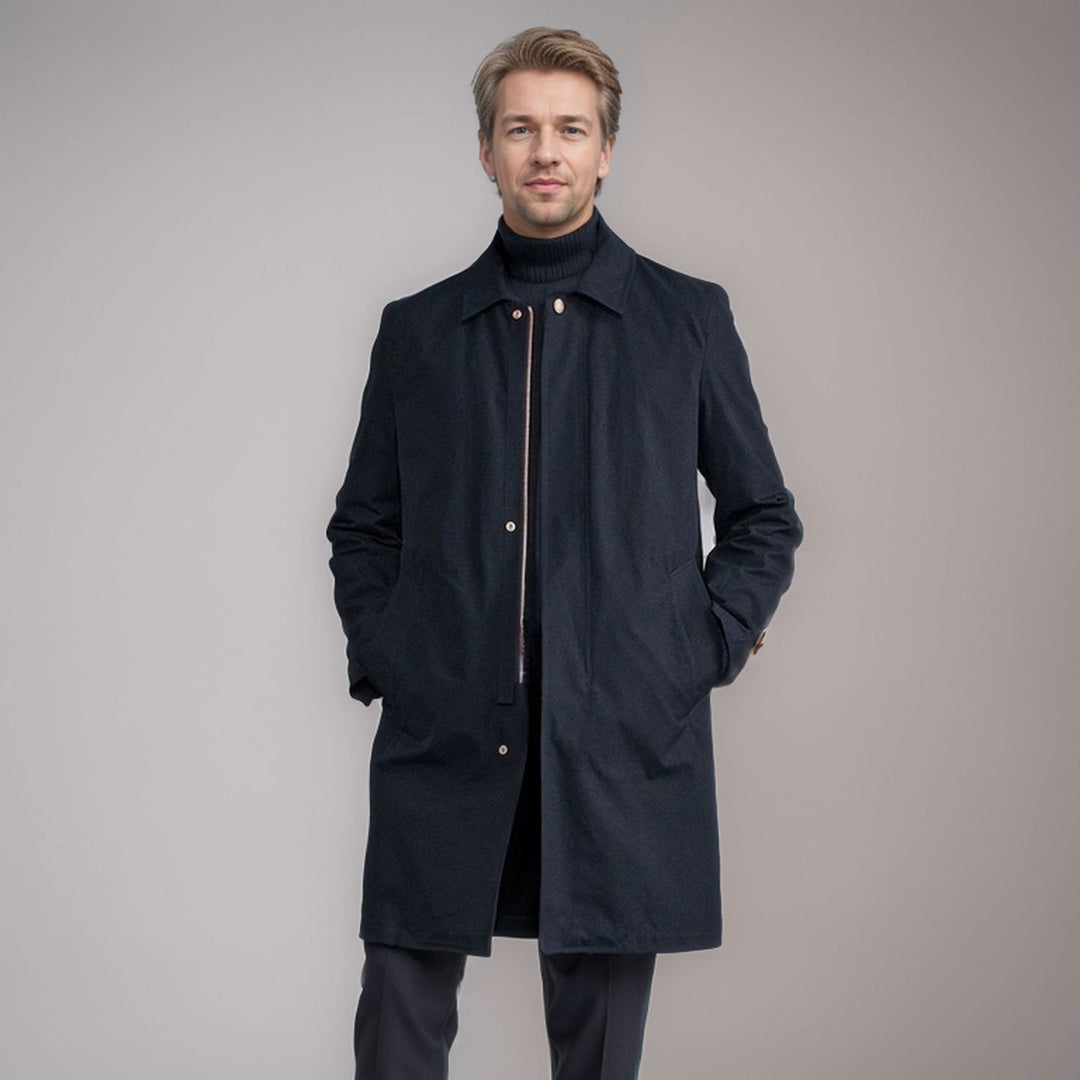 Men's Mid-Length Single-Breasted Coat with Concealed Button Placket and Tailored Silhouette Mune Fashion