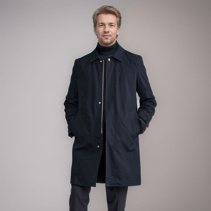 Men's Mid-Length Single-Breasted Coat with Concealed Button Placket and Tailored Silhouette Mune Fashion