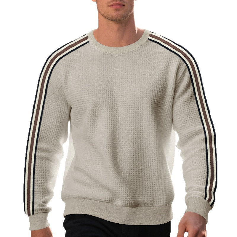 Men's waffle knit sweater with contrasting sleeve stripes and round neckline Mune Fashion