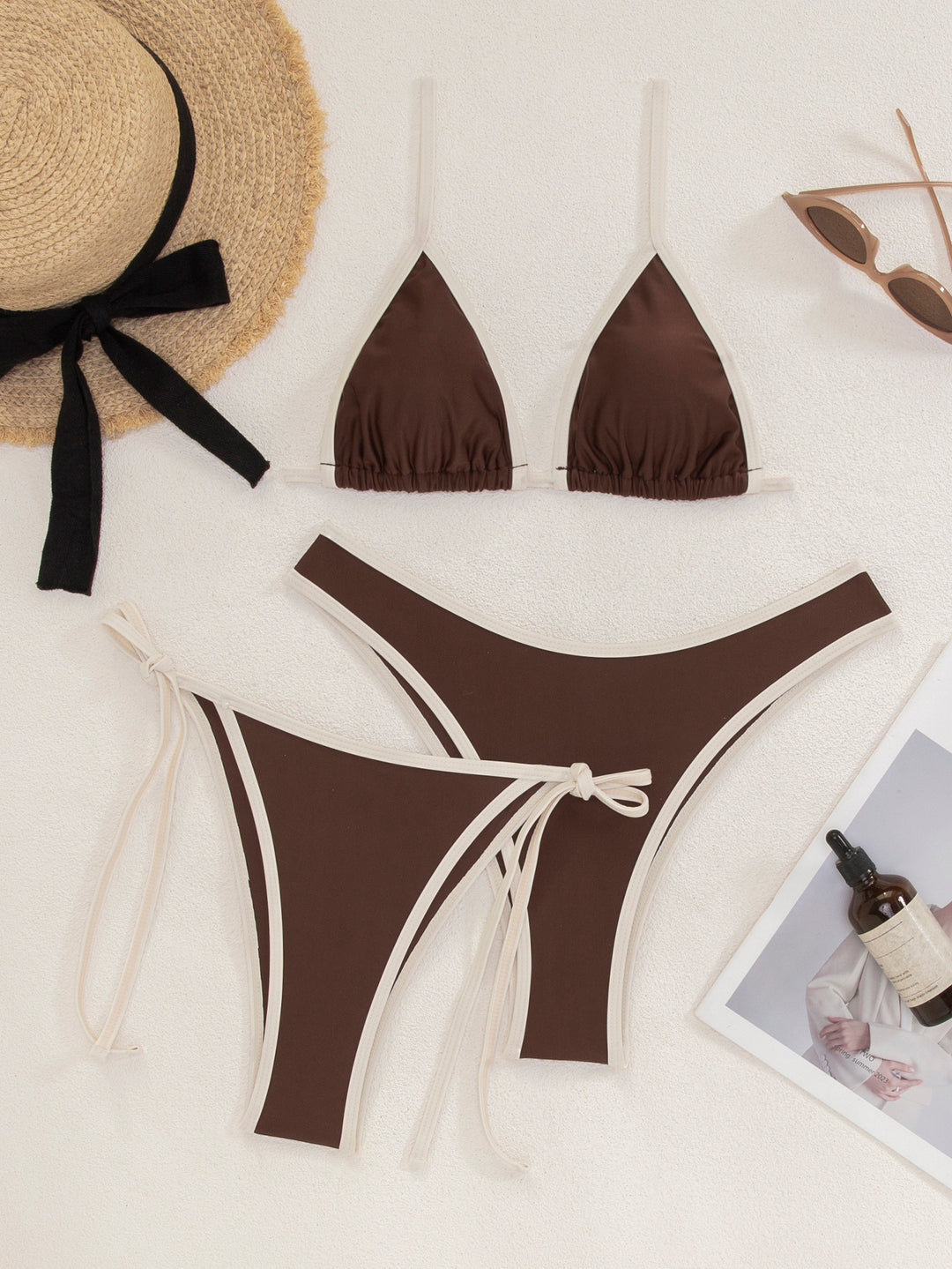 Women's Triangle Bikini Set with adjustable ties and contrasting accents Mune Fashion