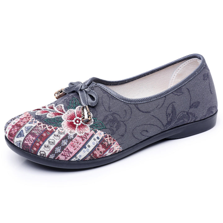 Ladies nan embroidered comfort ballet flats with padded memory footbed and non-slip rubber sole Mune Fashion