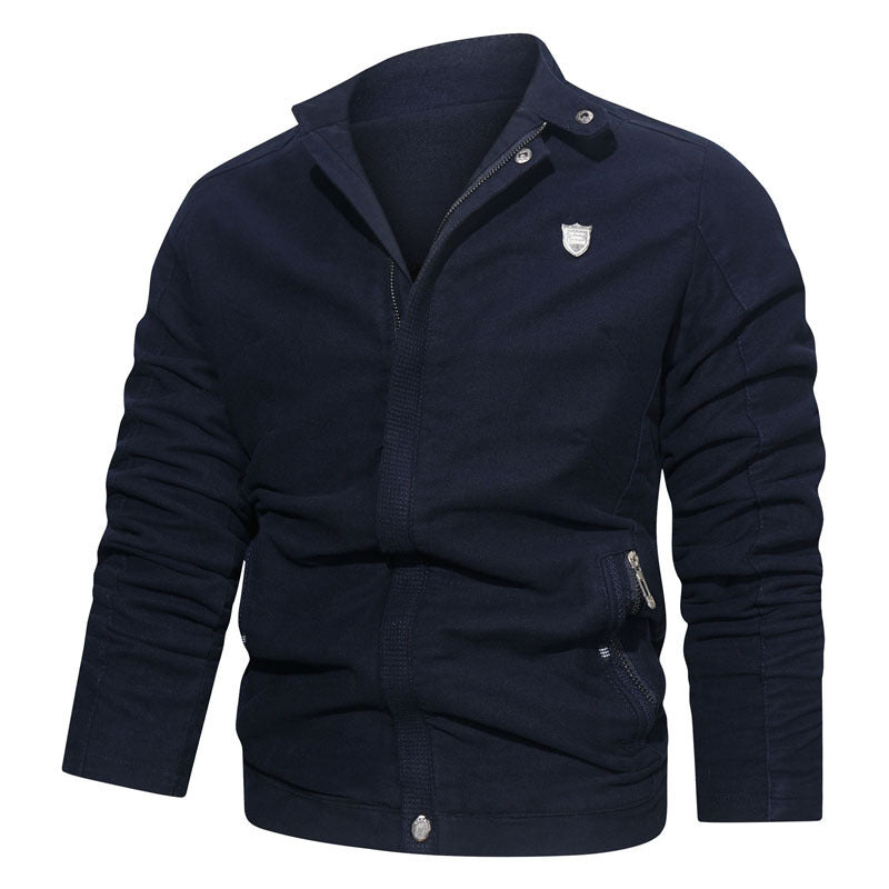 Men's Slim-Fit Canvas Blouson with Stand Collar, Concealed Zipper, and Zip Pockets Mune Fashion