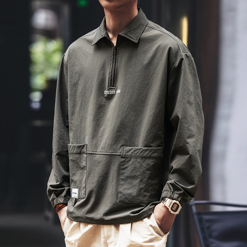 Men's utility half-zip pullover with shirt collar and kangaroo pockets Mune Fashion