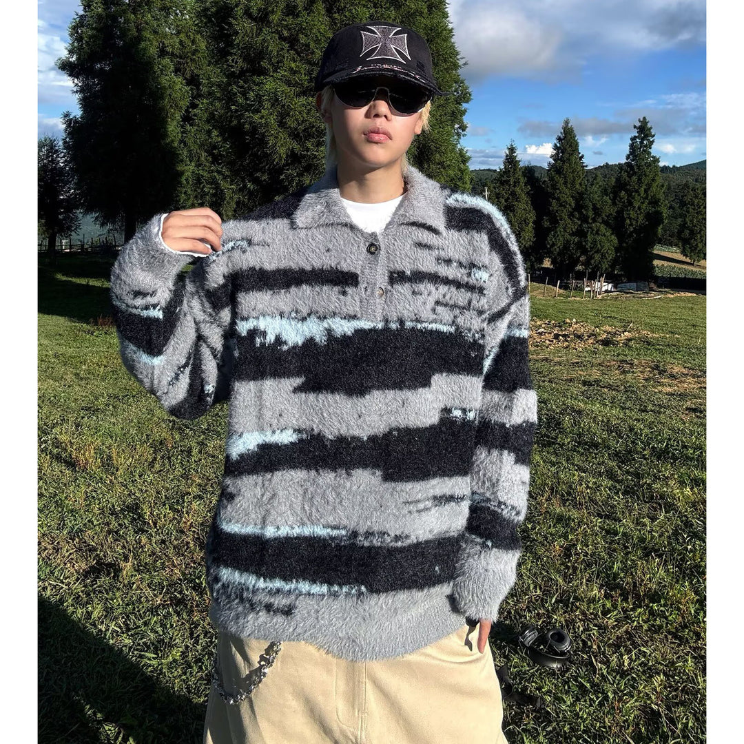 Women's Cozy Oversized Sweater with Stripes Mune Fashion