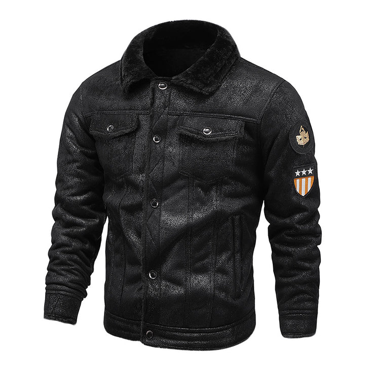 Men's pilot jacket made of synthetic leather with teddy fur lining and Mune Fashion patch