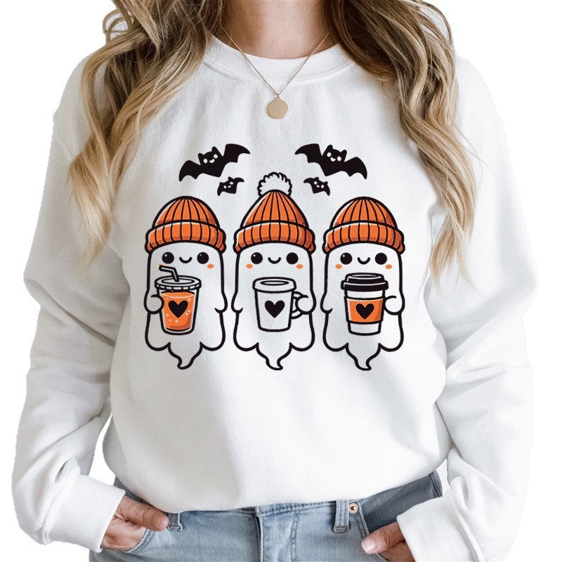 Women's cozy Halloween graphic sweater with cute ghost motifs, round neck and soft cotton blend Mune Fashion