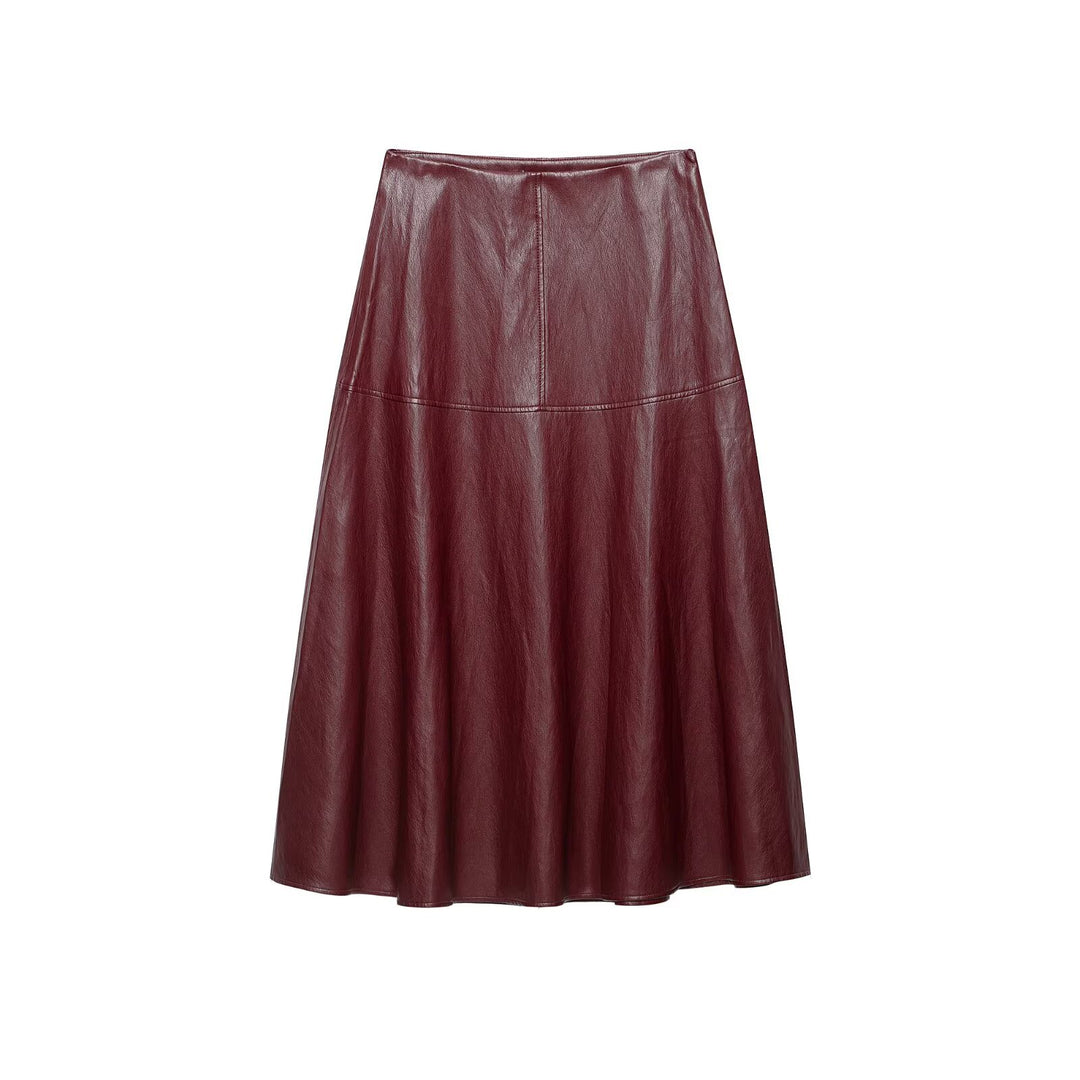 Women's High Waist A-Line Skirt made of Faux Leather with Flared Silhouette Mune Fashion