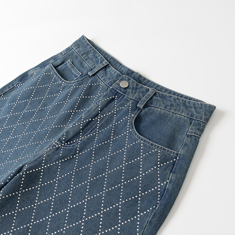 Women's straight jeans with diamond quilting, high waist and straight leg Mune Fashion