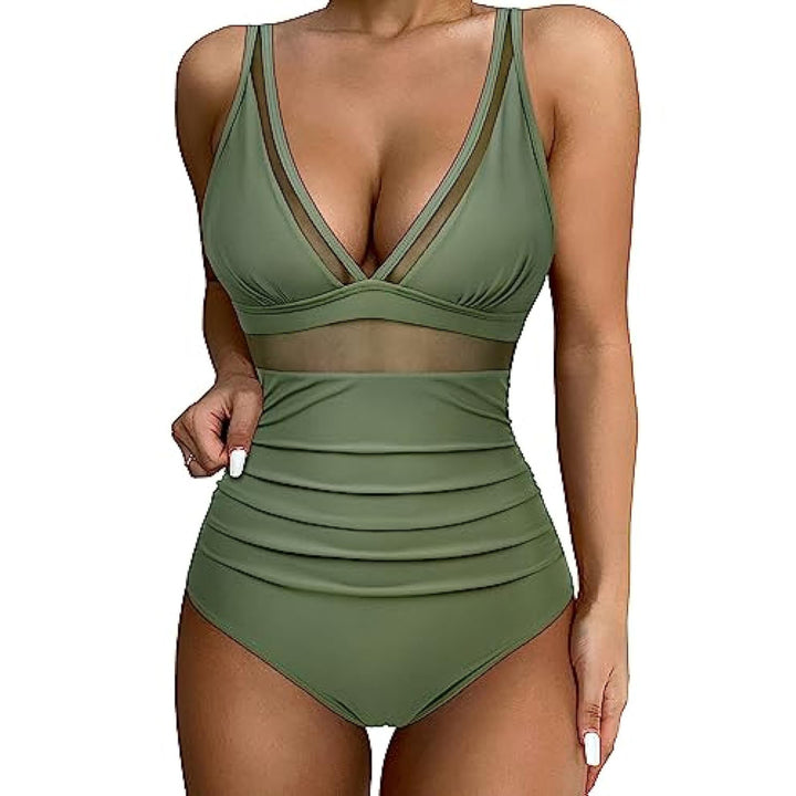 Women High-Cut Swimsuit with Transparent Inserts Mune Fashion