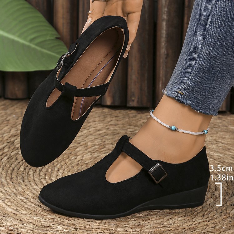 Ladies Slip-on Wedge Ballerina with Low Wedge Heel and Padded Comfort Insole Mune Fashion