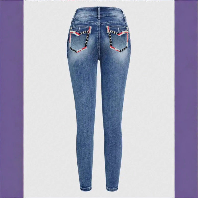 Women High-Waisted Cropped Skinny Jeans with Double Button and Vintage Wash Mune Fashion