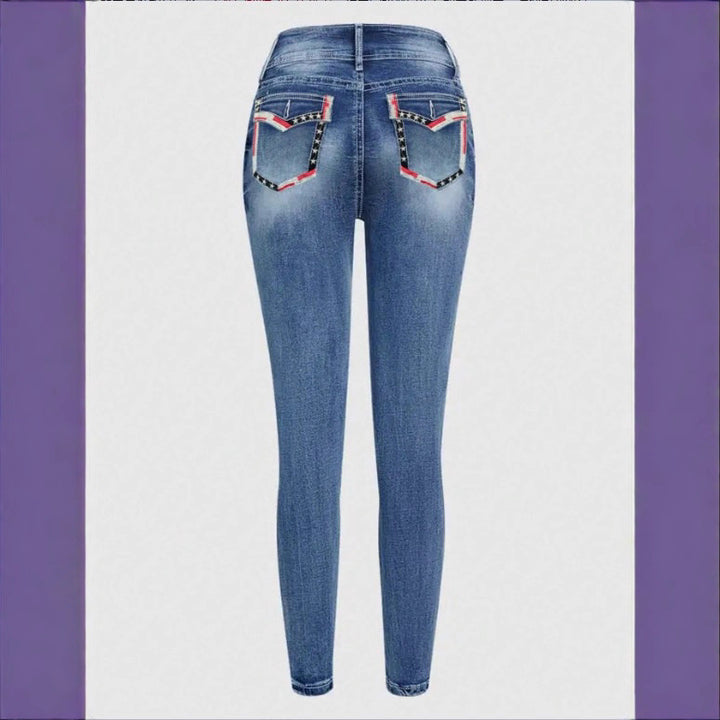 Women High-Waisted Cropped Skinny Jeans with Double Button and Vintage Wash Mune Fashion
