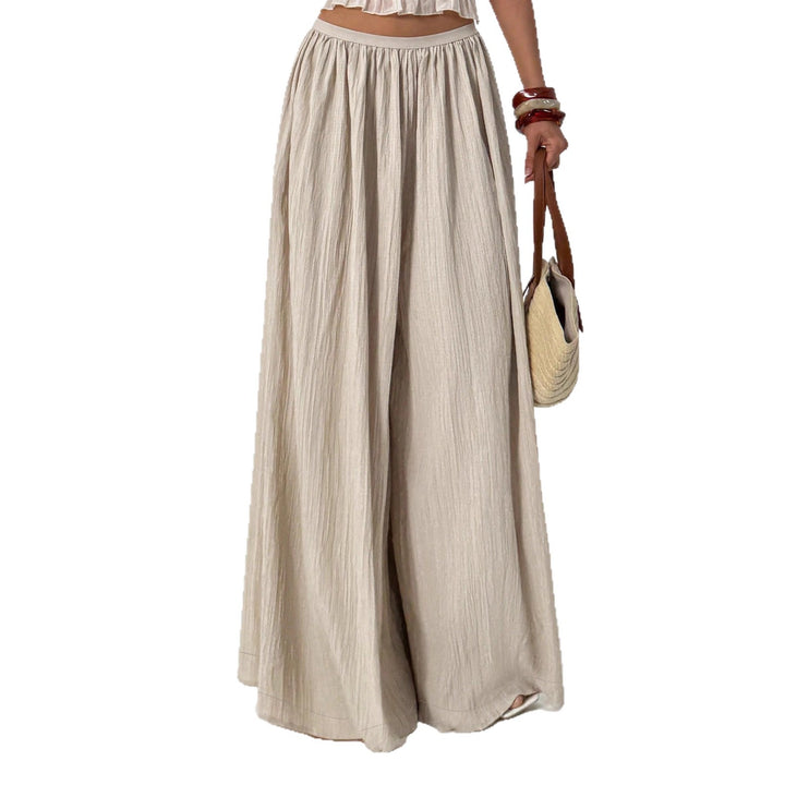 Women's Lightweight Linen Palazzo-Style Pants with Wide Leg and Elastic Waistband Mune Fashion