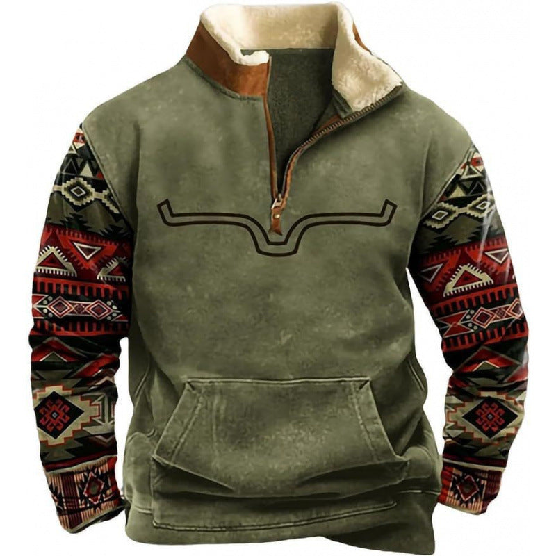 Men's Warming Fleece Pullover with Stand-Up Collar Mune Fashion