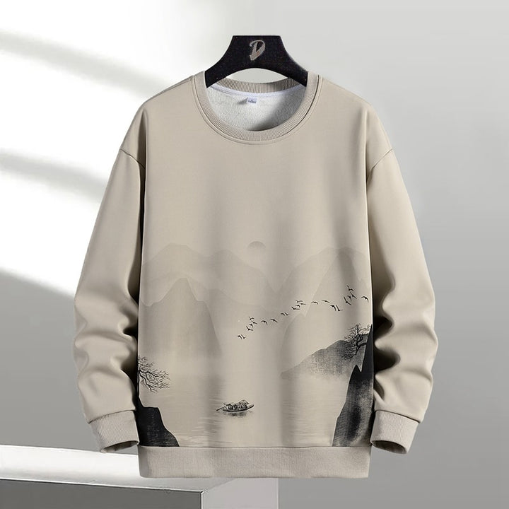 Unisex Oversize Sweatshirt with Brush Print & Ribbed Hem Mune Fashion