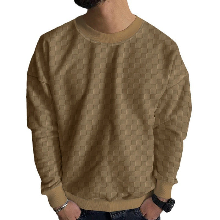 Men's Structured Cotton Sweatshirt with Checked Pattern and Round Neck Mune Fashion