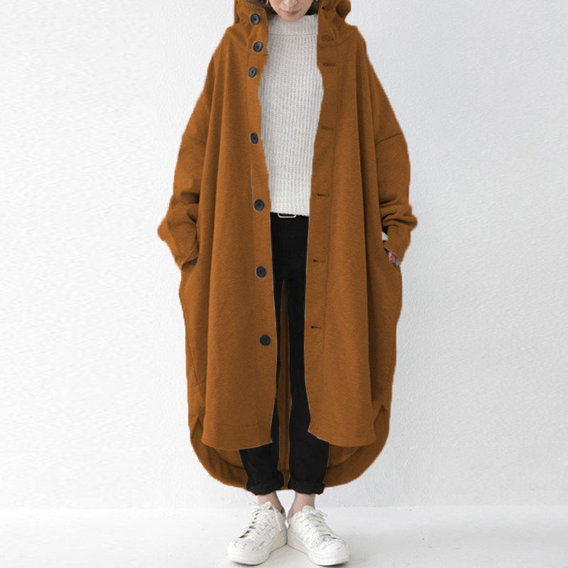 Women's oversized hooded cocoon coat with asymmetrical hem and large side pockets Mune Fashion