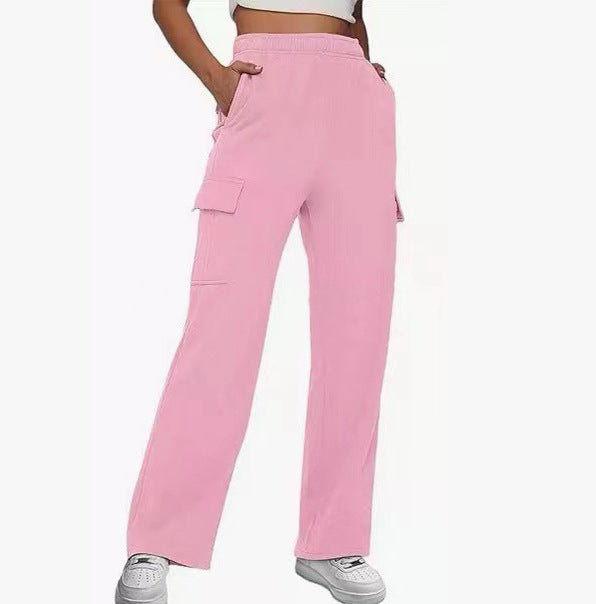 Women's casual cargo leisure pants with wide leg elastic waistband and patch pockets Mune Fashion