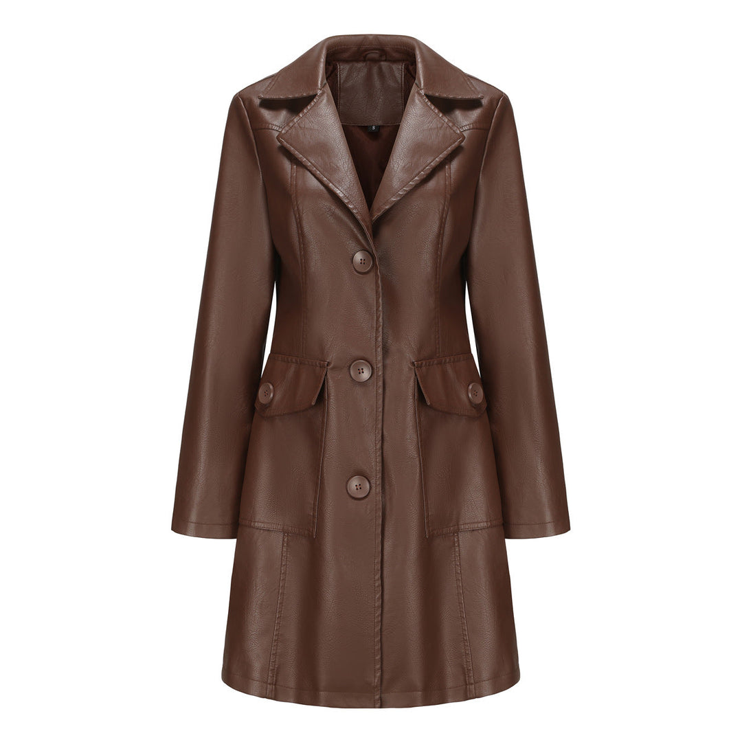 Women's Fashionable Faux Leather Blazer with Practical Pockets Mune