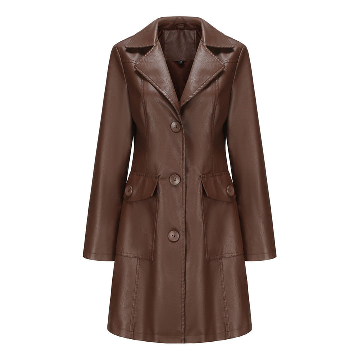 Women's Fashionable Faux Leather Blazer with Practical Pockets Mune