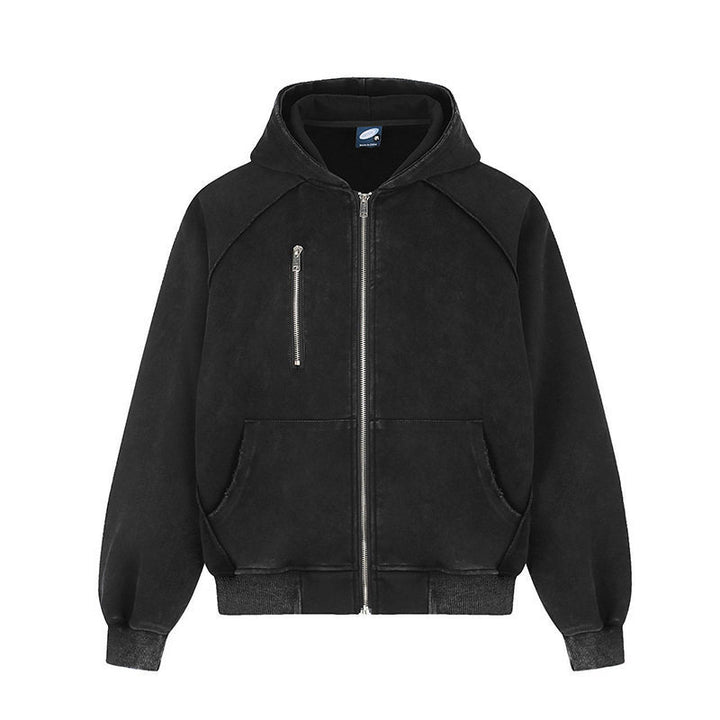 Women's oversized suede-look hooded zip jacket with raglan sleeves and chest zip pocket Mune Fashion