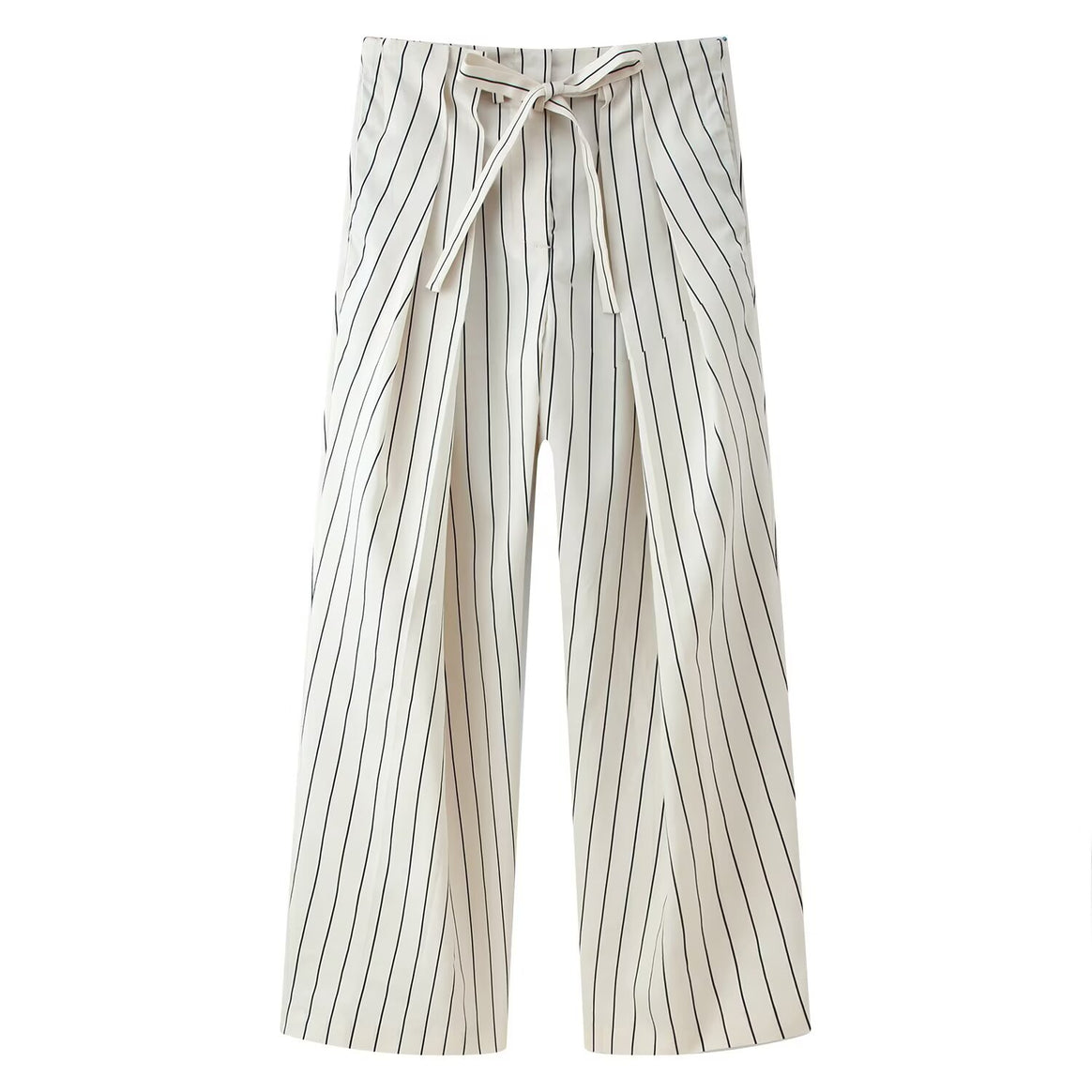 Women Loose Highwaist Pants with Pleats and Tied Belt Mune Fashion