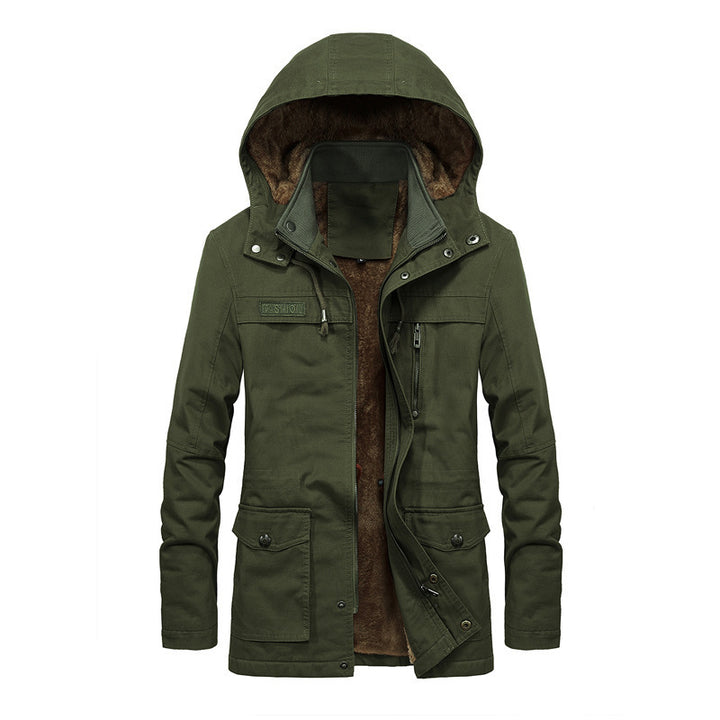 Men's Canvas Parka with Teddy Lining, Hidden Two-Way Zipper and Utility Pockets Mune Fashion