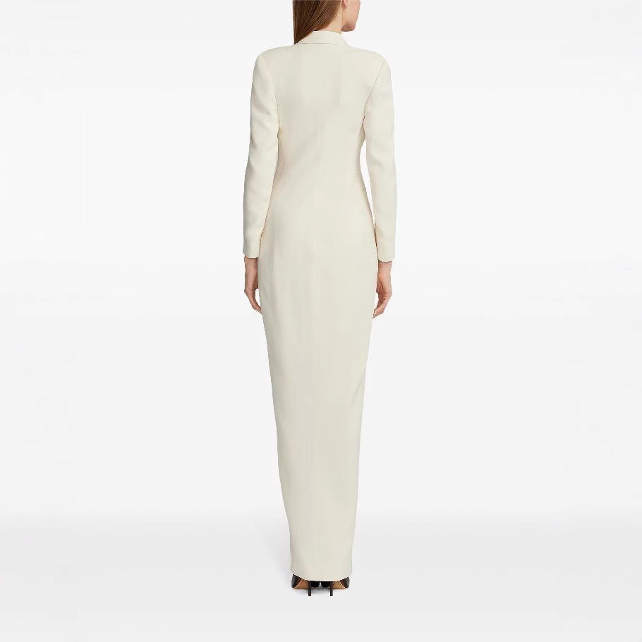 Women’s Long Tuxedo Jacket Dress with Fitted Cut and Leg Slit Mune Fashion