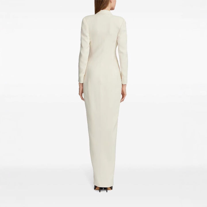 Women’s Long Tuxedo Jacket Dress with Fitted Cut and Leg Slit Mune Fashion