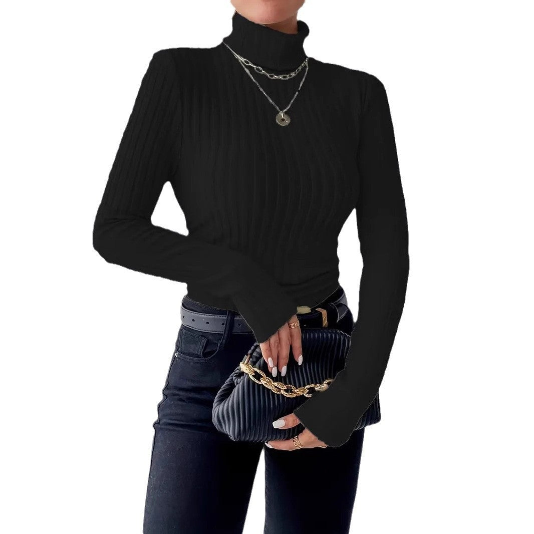 Women's figure-hugging ribbed turtleneck sweater with long sleeves Mune Fashion