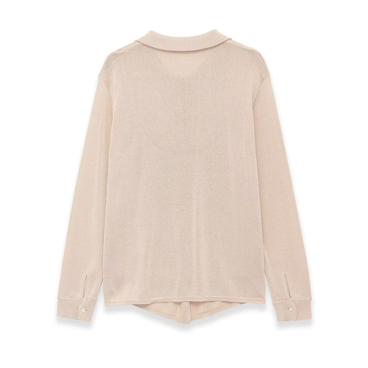 Women Lightweight Knitted Cardigan with Shirt Collar and Button Placket Mune Fashion