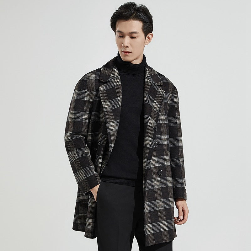 Men's tailored checked double-breasted overcoat Drune