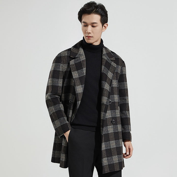 Men's tailored checked double-breasted overcoat Drune