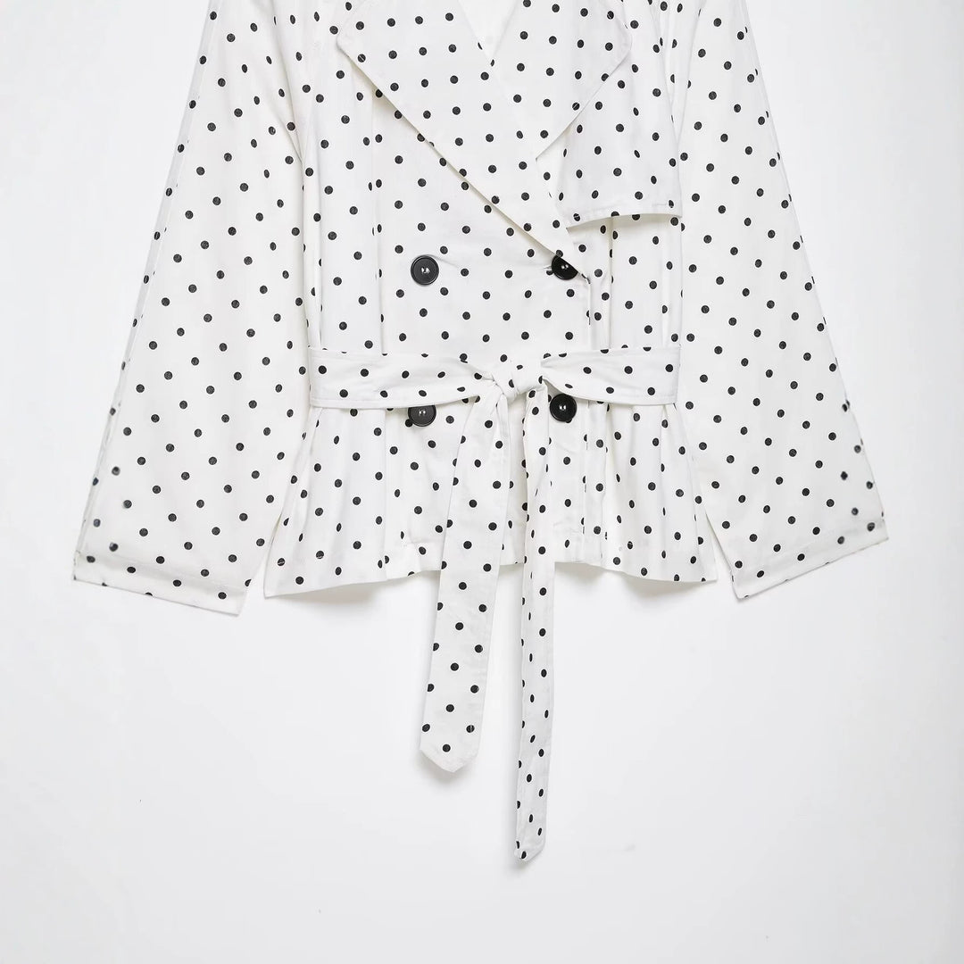 Women's short trench with waist belt and polka dot pattern Mune Fashion