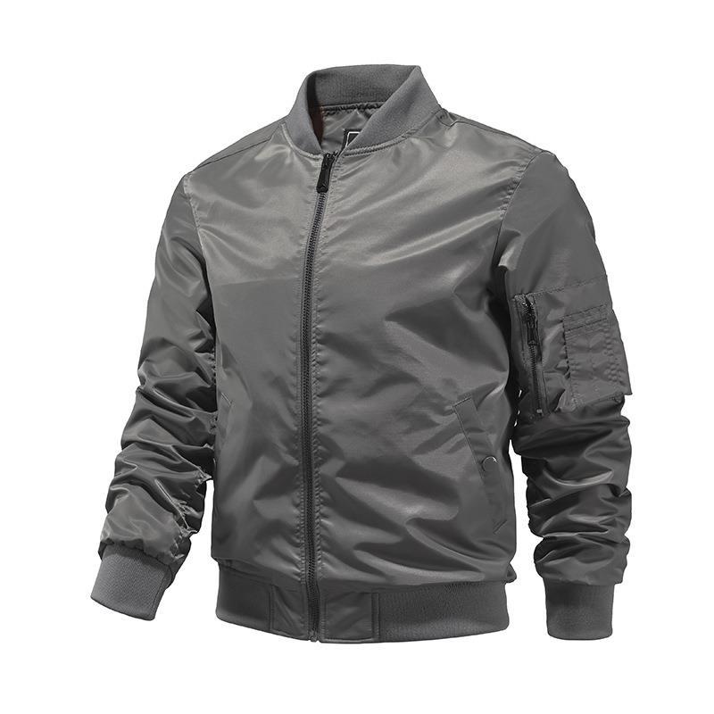 Men's Windproof Nylon Bomber Jacket with Zipper Arm Pocket and Ribbed Cuffs Mune Fashion