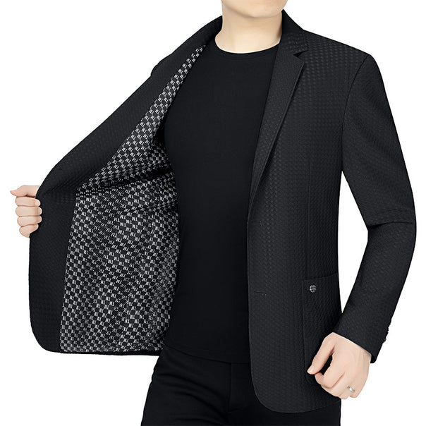 Men's Textured Single-Breasted Blazer with Contrasting Patterned Lining Mune Fashion