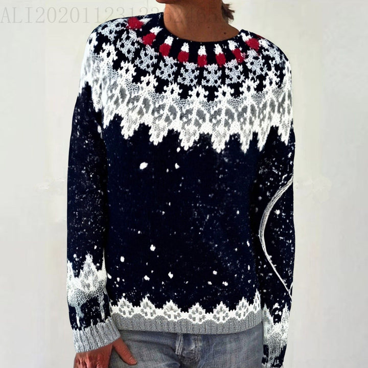 Women's Norwegian sweater made of wool blend with round neck and traditional Fair Isle yoke Mune Fashion