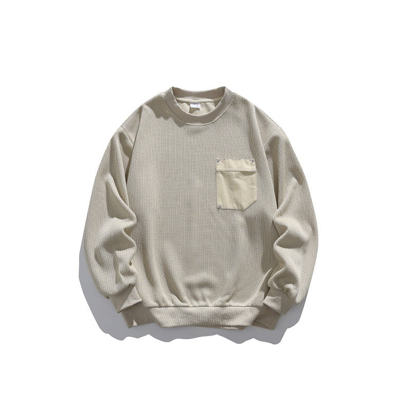 Unisex waffle texture sweatshirt with chest pocket and elastic hem Mune Fashion