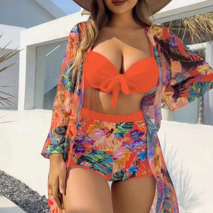 Women High-Waisted Bikini Set with Floral Design and Ties Mune Fashion