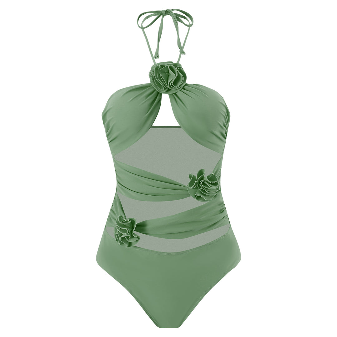 Ladies' one-piece swimsuit with floral details and transparent insert Mune Fashion