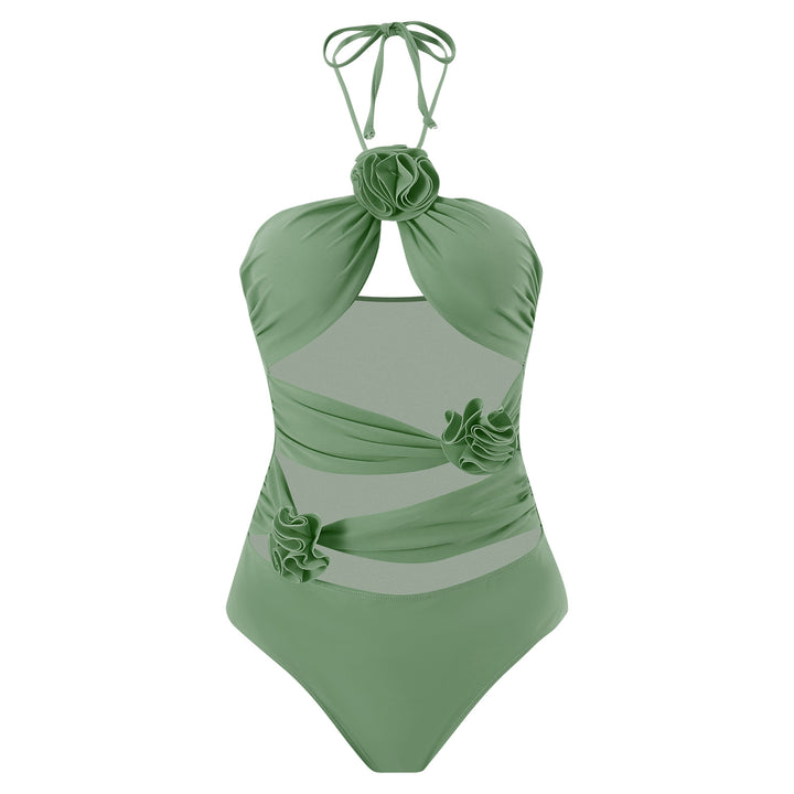 Ladies' one-piece swimsuit with floral details and transparent insert Mune Fashion