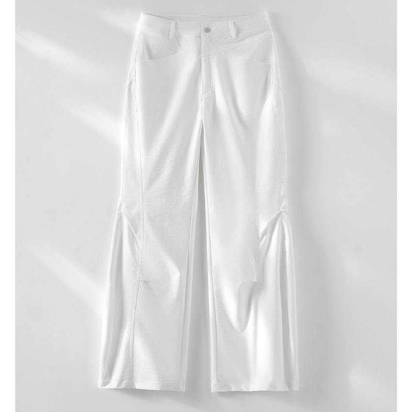 Women Wide High-Waist Pants with Inserted Leg Slit and Distinctive Slant Pockets Mune Fashion