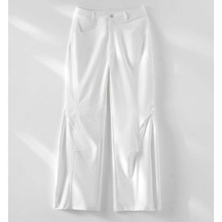 Women Wide High-Cut Trousers with Side Slit Panels and Distinctive Seam Details Mune Fashion