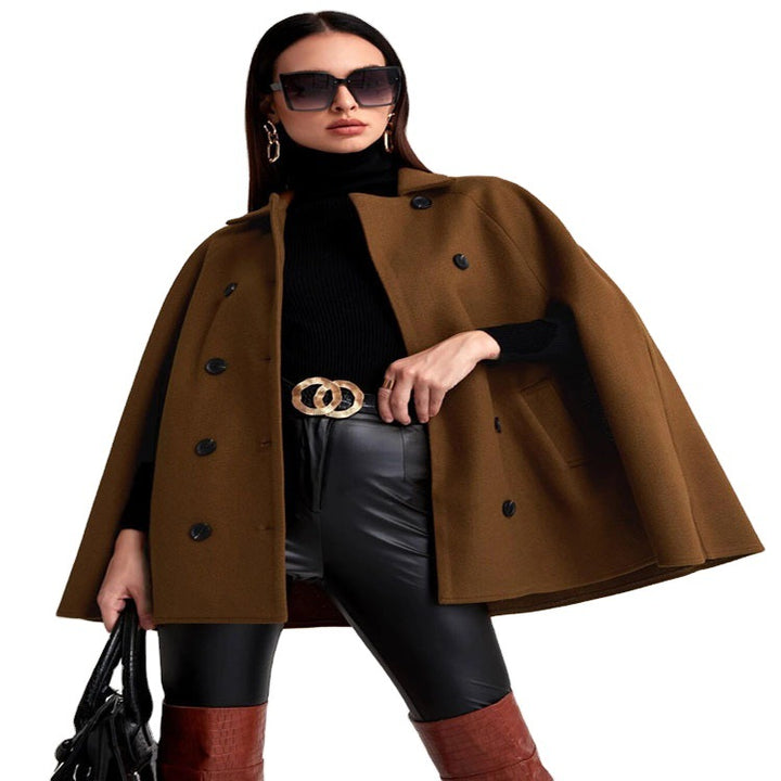Women's Short Cape Coat in Boxy Tailoring with Hidden Sleeve Slits and Notch Collar Mune Fashion