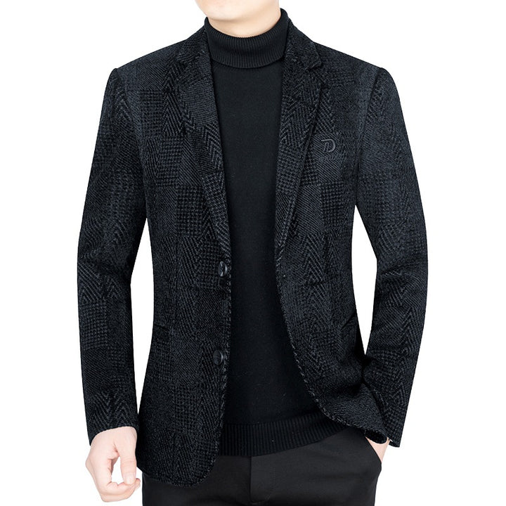 Men's Slim-Fit Velvet Structure Blazer with Glencheck Design Mune Fashion