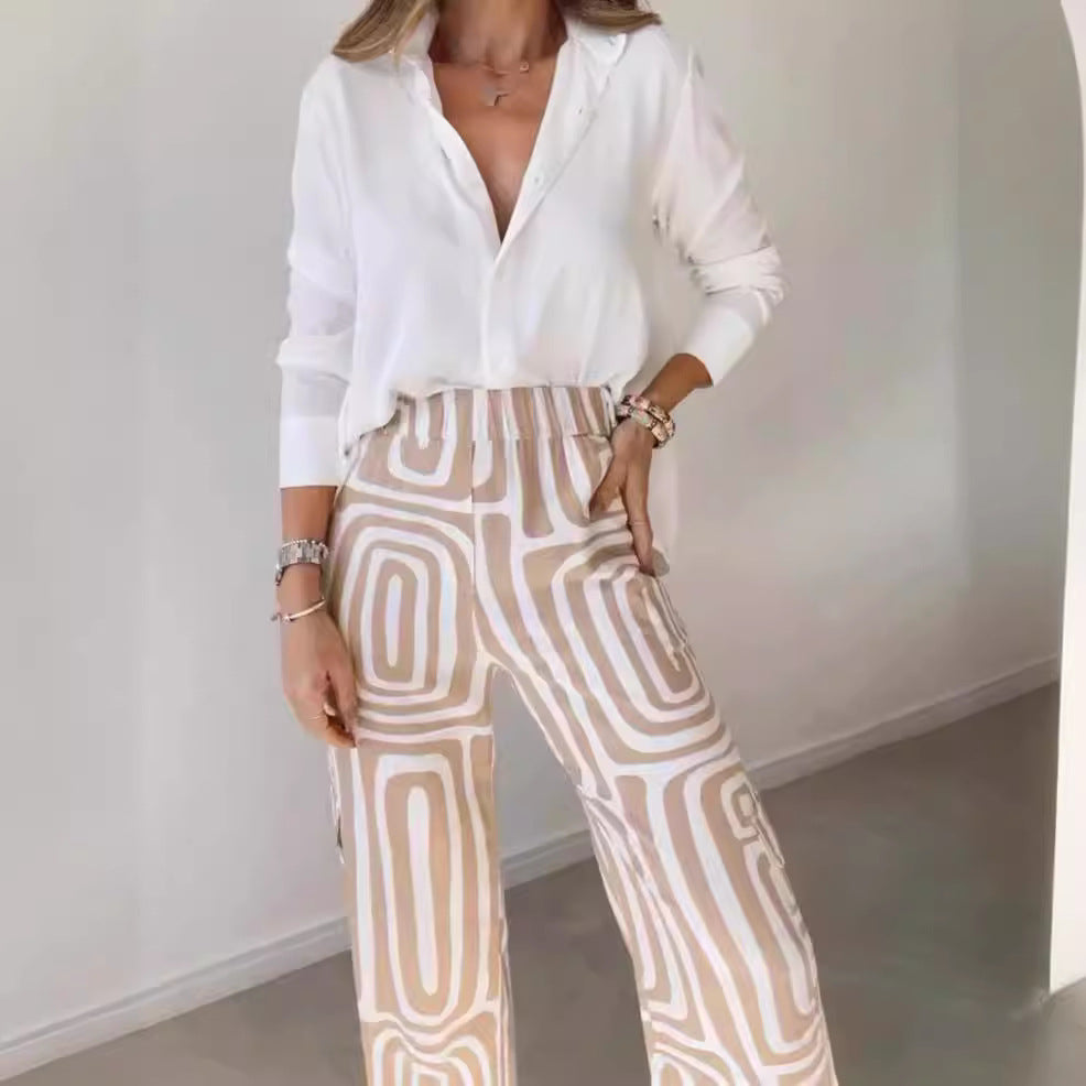 Women wide Palazzo trousers with graphic retro print Mune Fashion