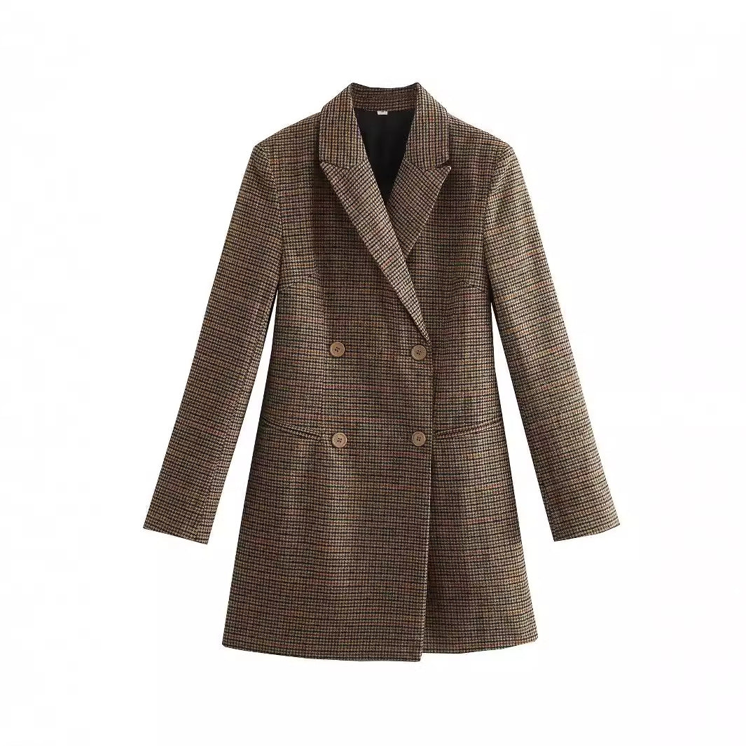 Women's tailored double-breasted coat in Glencheck look with lapel collar Mune Fashion